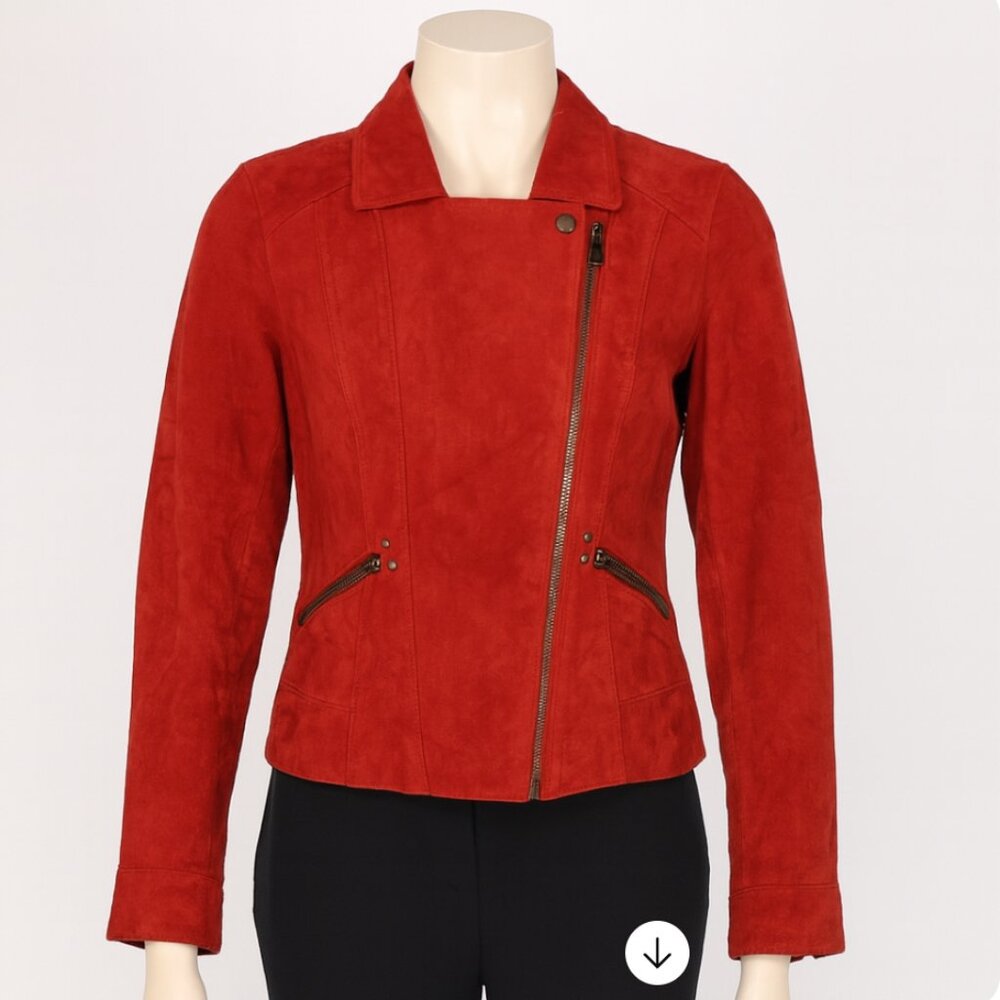 Urban Outfitters Suede Moto Jacket Womens S Red Leather Biker Y2K Edgy Rocker